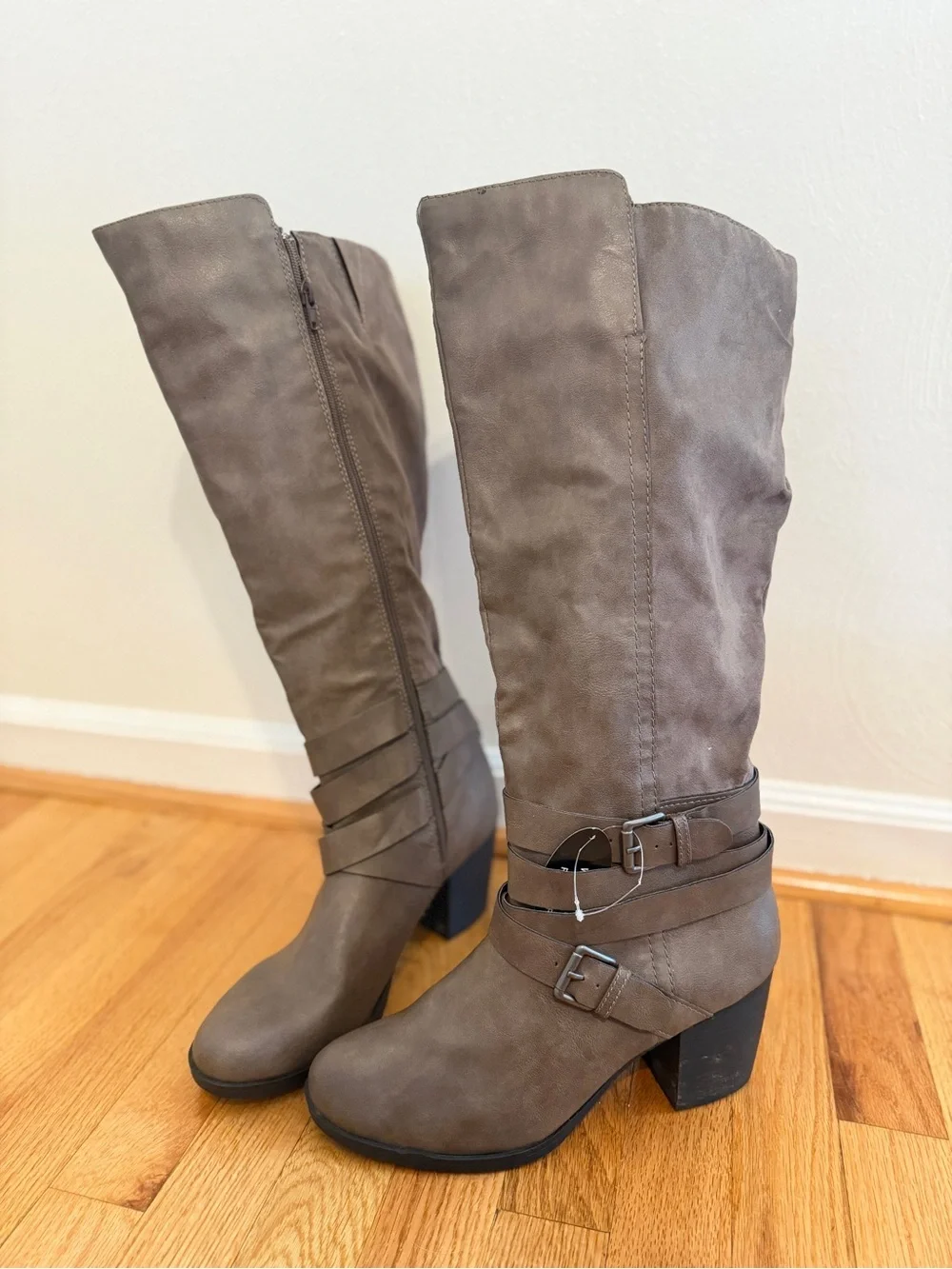 NWT Macy’s Style & Co Jomaris Women's Taupe Knee-High Buckle Boots - Size 11M